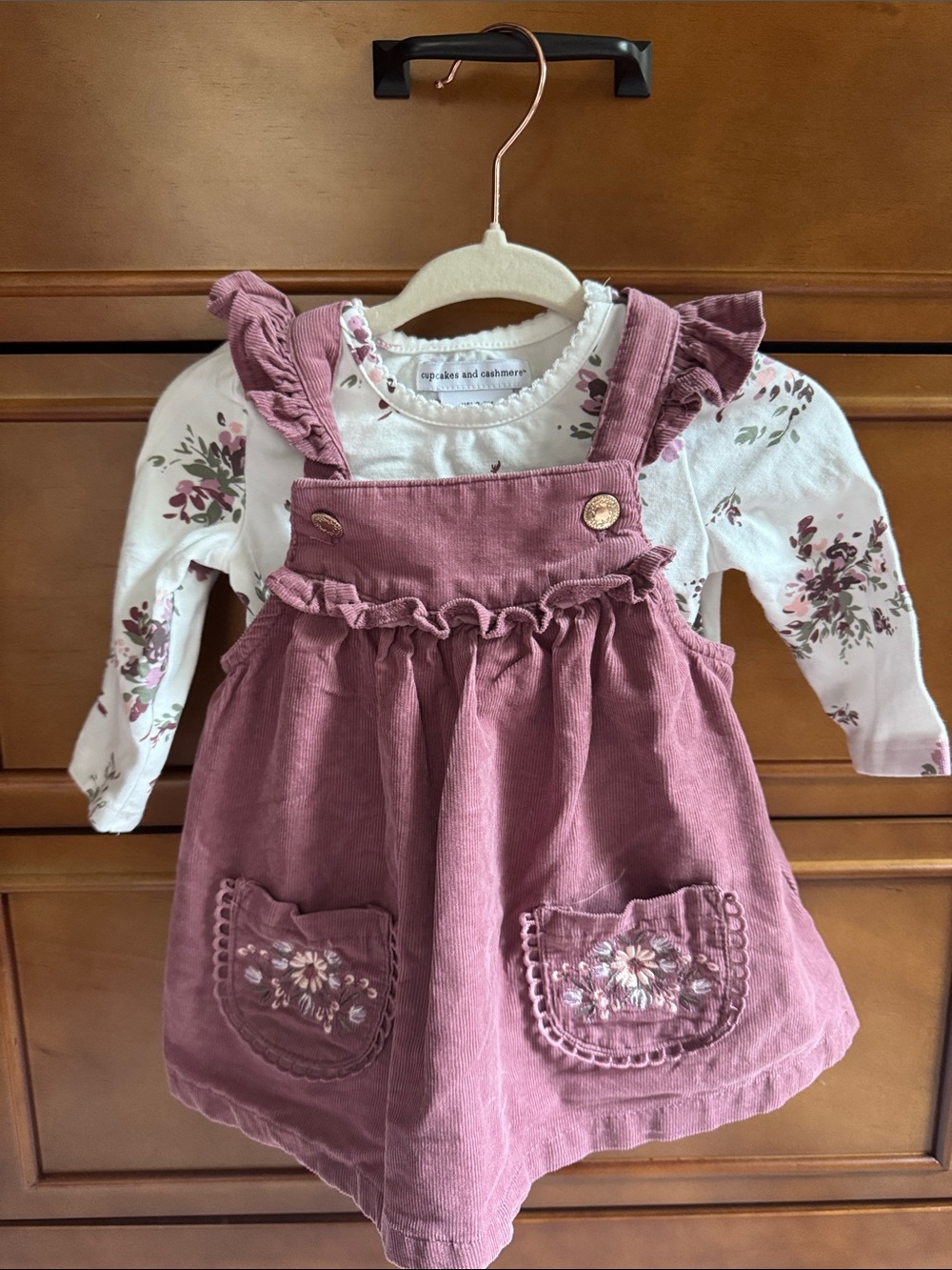 cupcakes & cashmere Rose Corduroy Pinafore Overalls with Floral Top